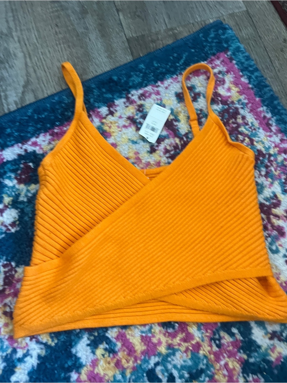 NWT aerie Orange Ribbed faux Wrap Front Cami Top